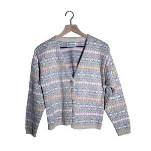 VINTAGE AMANA cottagecore coastal grandma hand knit pastel cardigan S